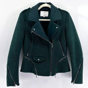 3.1 Phillip Lim Forest Green Boucle Wool Leather Moto Biker Jacket size 4
